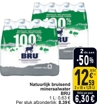 Cora BRU Natuurlijk bruisend mineraalwater 2 x ( 8x 1.25L) aanbieding