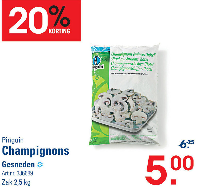 Sligro-M Pinguin Champignons Gesneden Zak 2,5 kg aanbieding