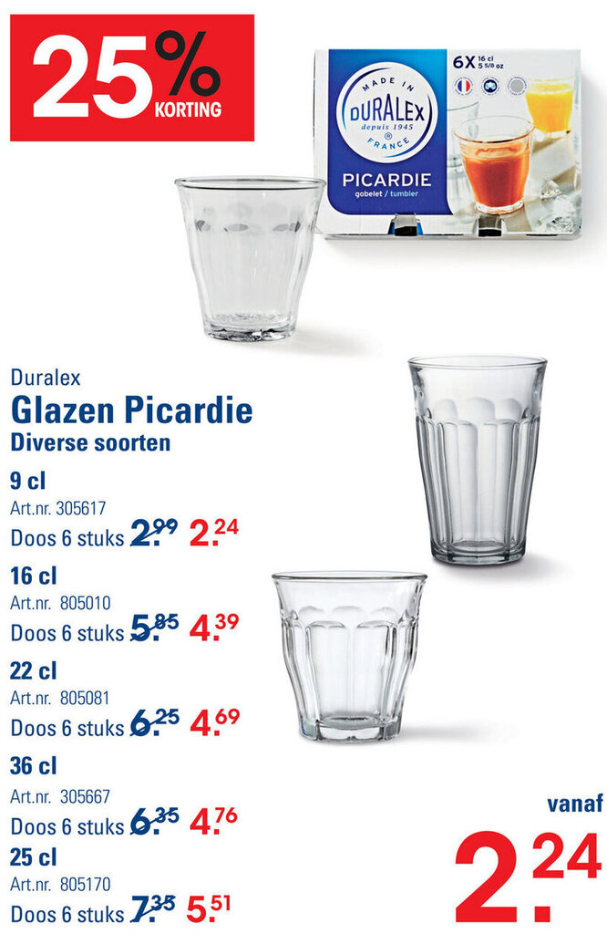 Sligro-M Duralex Glazen Picardie Diverse soorten aanbieding