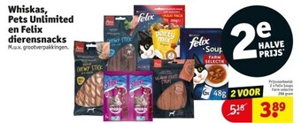 Kruidvat Whiskas, pets unlimited en felix dierensnacks aanbieding