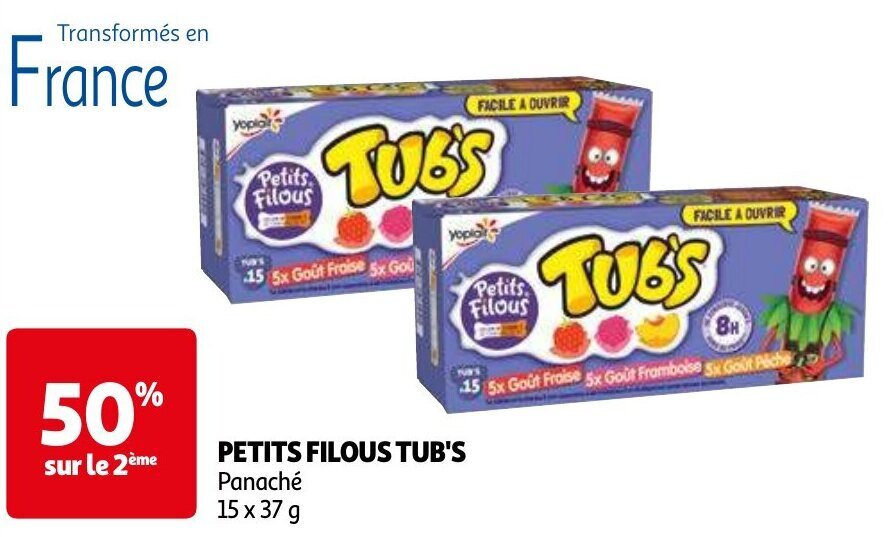 Auchan PETITS FILOUS TUB'S Panaché 15 x 37 g aanbieding