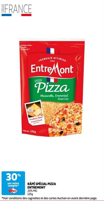 Auchan RÂPÉ SPÉCIAL PIZZA ENTREMONT 125g aanbieding