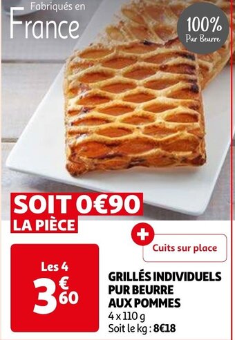 Auchan GRILLÉS INDIVIDUELS PUR BEURRE AUX POMMES aanbieding