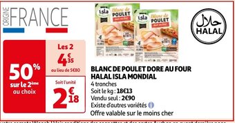 BLANC DE POULET DORE AU FOUR HALAL ISLA MONDIAL