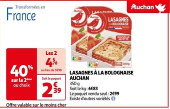 Auchan LASAGNES À LA BOLOGNAISE aanbieding