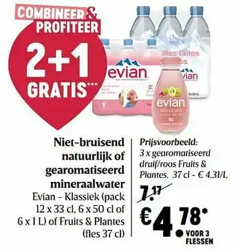 Delhaize Evian gearomatiseerd druif-roos fruits + plantes aanbieding