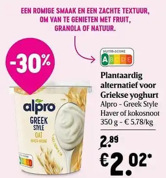 Delhaize Plantaardig alternatief voor griekse yoghurt alpro aanbieding