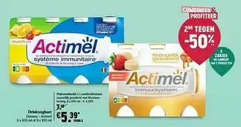 Delhaize Danone - actimel aardbei-banaan, natuurlijk gesuikerd met bloemenhoning aanbieding