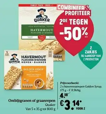 Delhaize Quaker havermoutrepen golden syrup aanbieding