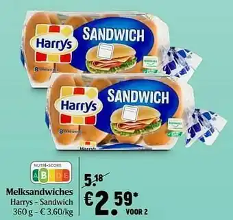 Delhaize Melksandwiches harrys - sandwich aanbieding