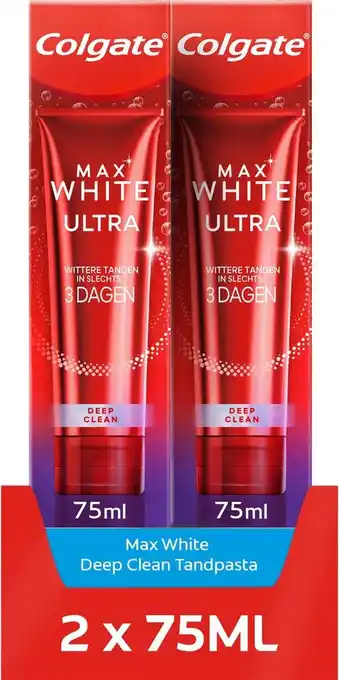 Bol.com Colgate max white ultra deep clean whitening tandpasta - voordeelverpakking 2 x 75 ml aanbieding