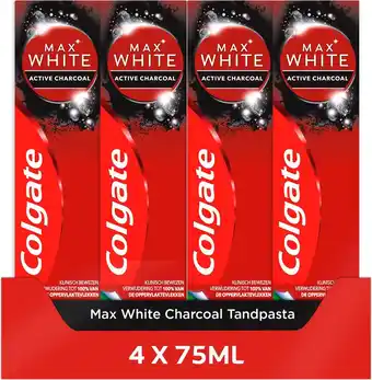 Bol.com Colgate max white charcoal whitening tandpasta - 4 x 75 ml - voordeelverpakking aanbieding