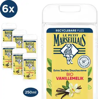 Bol.com Le petit marseillais extra zachte douchecrème bio vanillemelk, ph-neutraal voor de huid en dermatologisch getest 6x250ml aanbieding