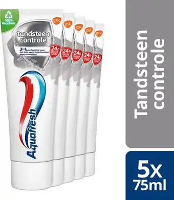 Bol.com Aquafresh tandsteen controle tandpasta voor gezonde tanden voordeelverpakking 5x75ml, recyclebare plastic tube en dop aanbieding