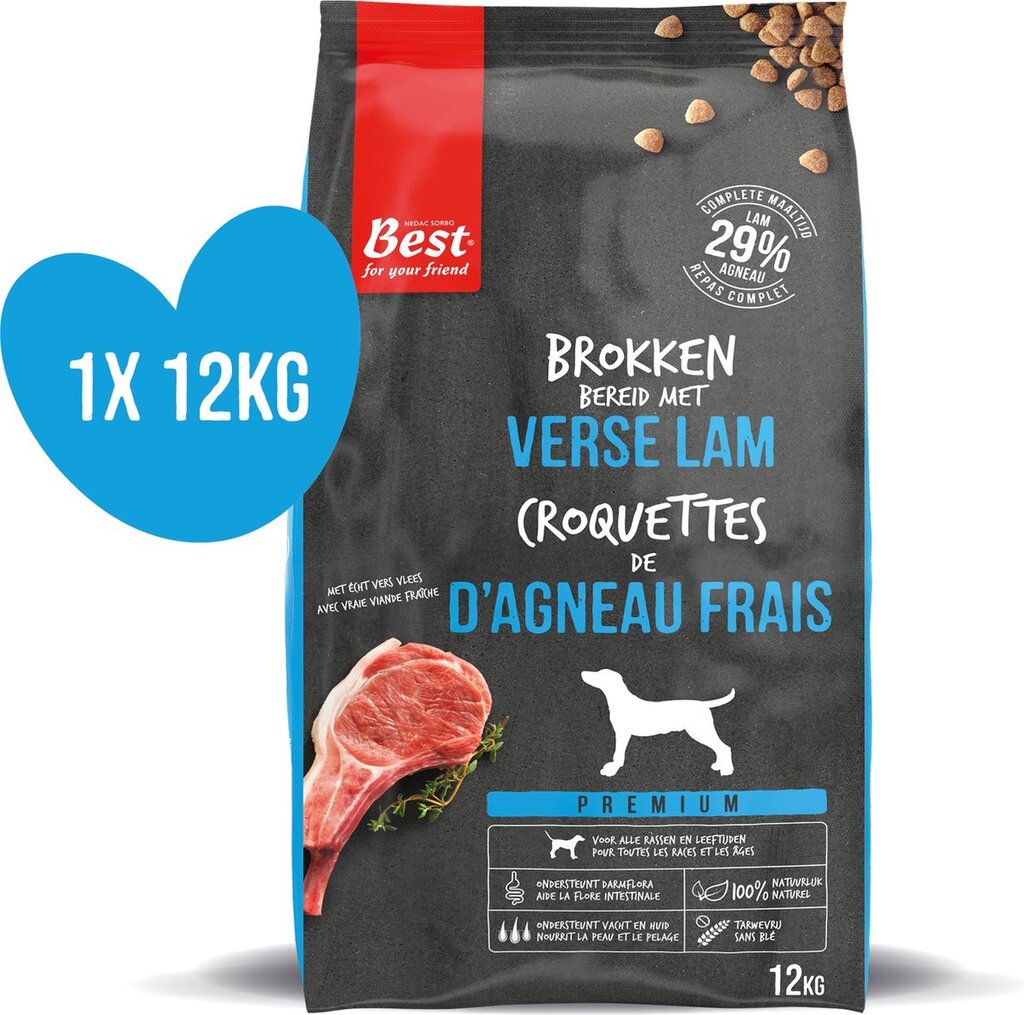 Bol.com Best for your friend hondenbrokken - verse lam - tarwevrij - glutenvrij - 1 zak à 12 kg aanbieding