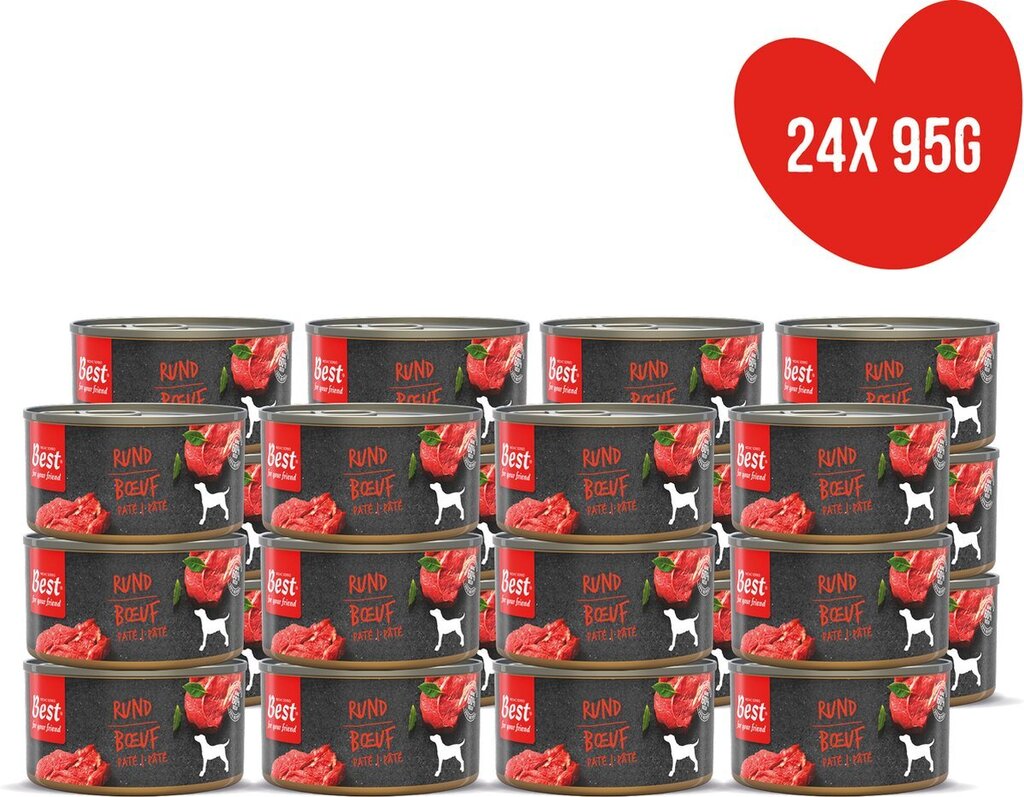 Bol.com Best for your friend natvoeding - rund - gestoomde maaltijd - 24 blikjes à 95g aanbieding