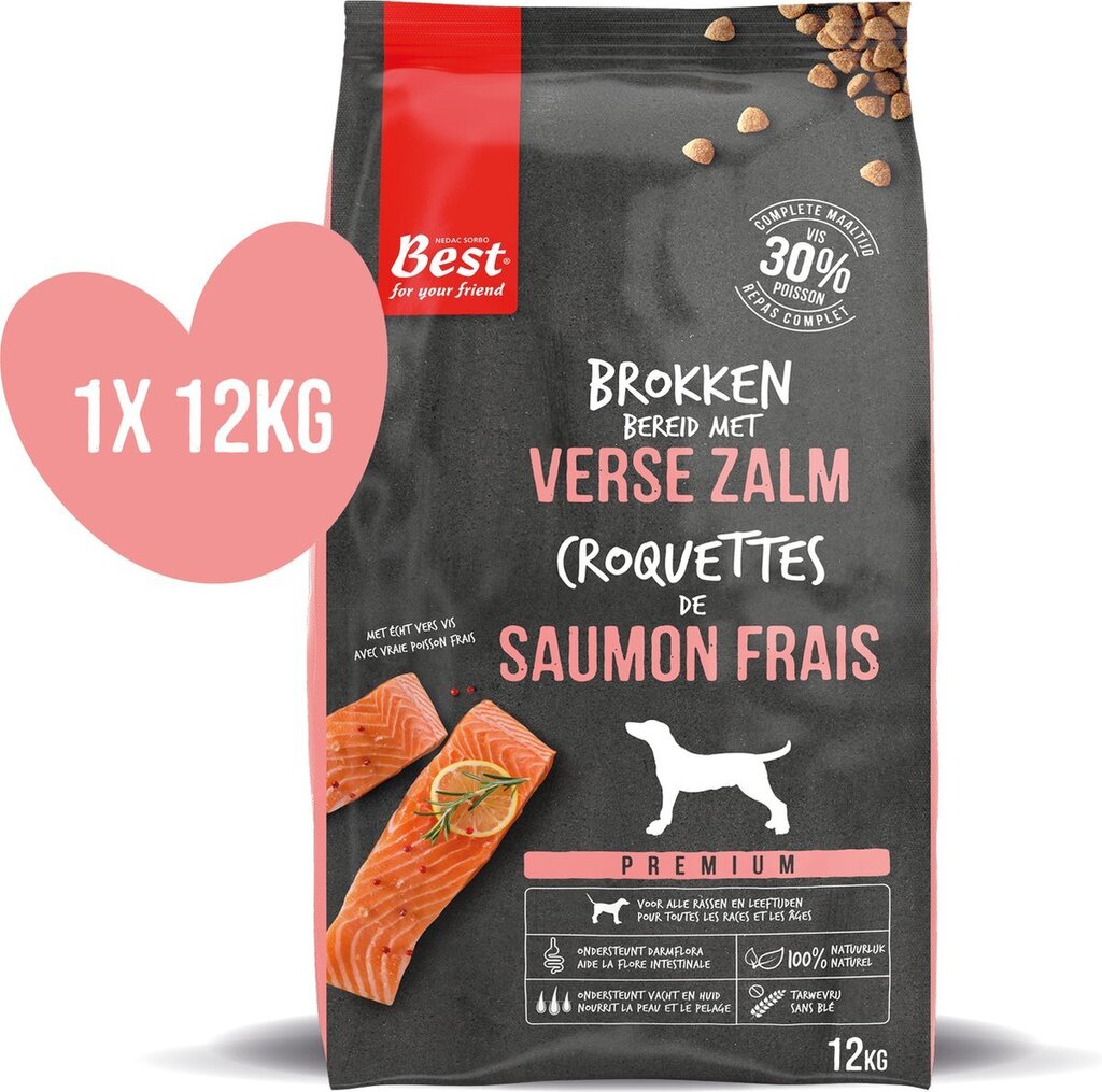 Bol.com Best for your friend hondenbrokken - verse zalm - tarwevrij - glutenvrij - 1 zak à 12 kg aanbieding