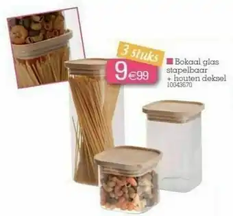 Bokaal glas stapelbaar + houten deksel