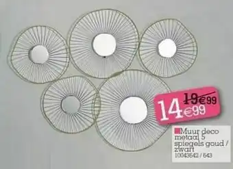 Yess Muur deco metaal 5 spiegels goud-zwari aanbieding