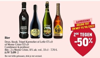Bier deus, kwak, tripel karmeliet of leffe (75 cl)
