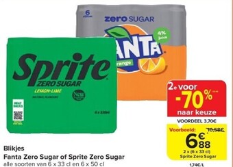 Carrefour Blikjes fanta zero sugar of sprite zero sugar aanbieding