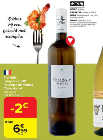 Carrefour Frankrijk Languedoc IGP Paradoxe de Malbec Côtes du Lot aanbieding