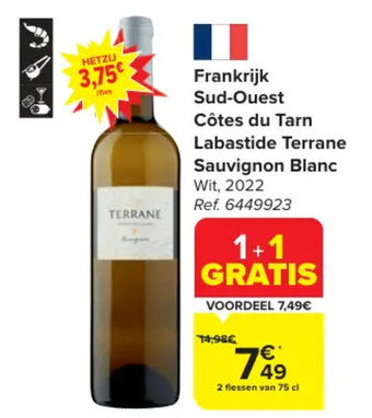 Carrefour Frankrijk Sud-Ouest Côtes du Tarn Labastide Terrane Sauvignon Blanc aanbieding