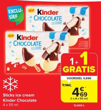 Carrefour Market Sticks ice cream Kinder Chocolate 4 x 55 ml aanbieding