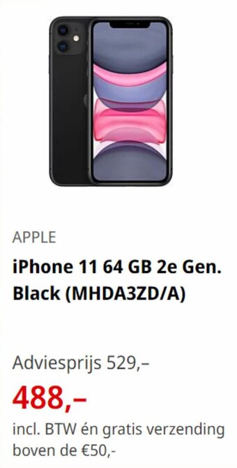 MediaMarkt iPhone 11 64 GB 2e Gen. Black aanbieding