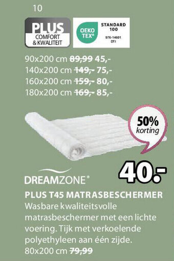 Jysk PLUS T45 MATRASBESCHERMER aanbieding