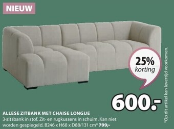 Jysk Allese zitbank met chaise longue aanbieding