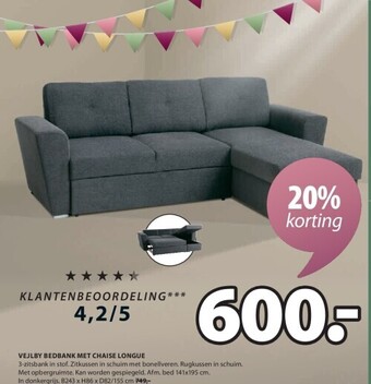 Jysk Vejlby bedbank met chaise longue aanbieding