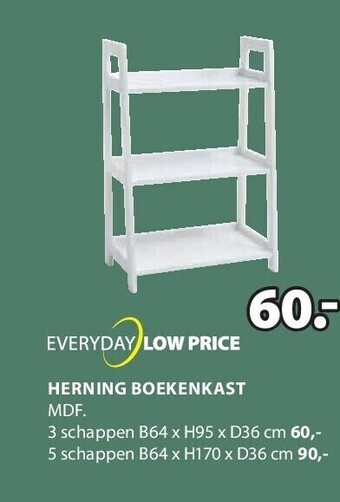 Jysk Herning boekenkast 3 schappen b64 x h95 x d36 cm aanbieding