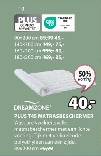 Jysk Plus t45 matrasbeschermer aanbieding