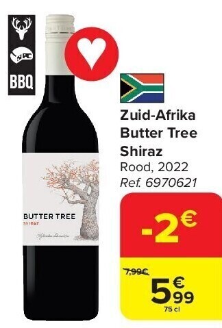 Carrefour Zuid-afrika butter tree shiraz aanbieding