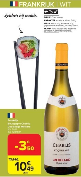 Carrefour Frankrijk bourgogne chablis coquillage moillard aanbieding