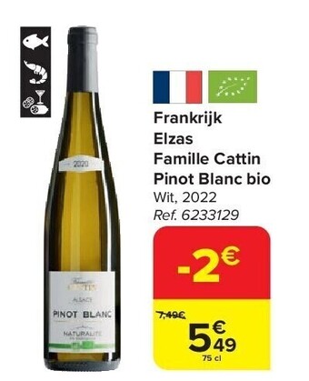 Carrefour Frankrijk elzas famille cattin pinot blanc bio aanbieding