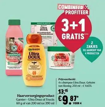 Delhaize Garnier shampoo ultra doux, geheim van honing aanbieding