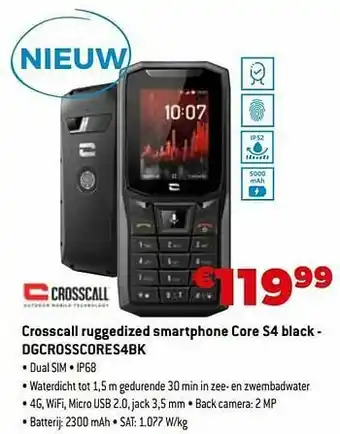 Crosscall ruggedized smartphone core s4 black - dgcrosscores4bk