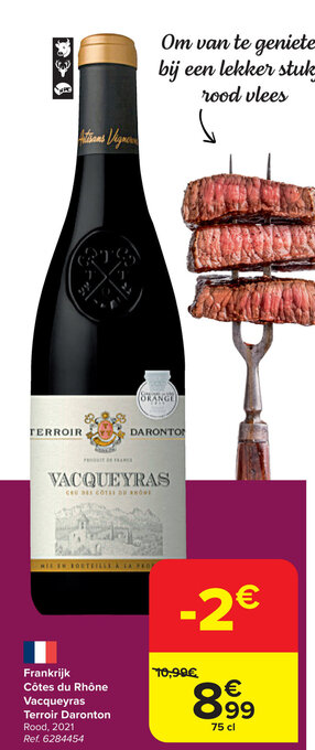 Carrefour Market Frankrijk Côtes du Rhône Vacqueyras Terroir Daronton aanbieding