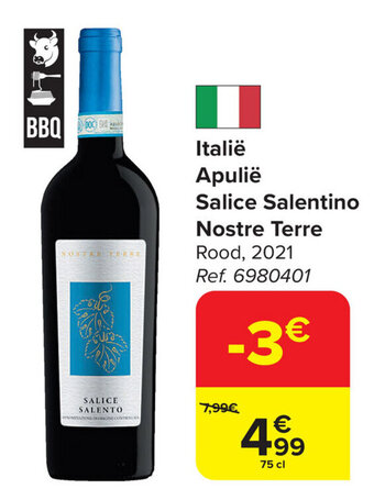 Carrefour Market Italië Apulië Salice Salentino Nostre Terre aanbieding