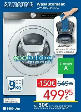 Eldi Samsung wasautomaat ww90t554att-s2 aanbieding