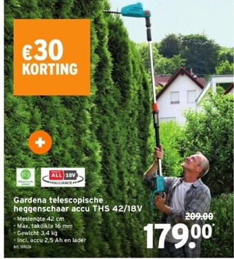 GAMMA Gardena telescopische heggenschaar accu ths 42/18v aanbieding