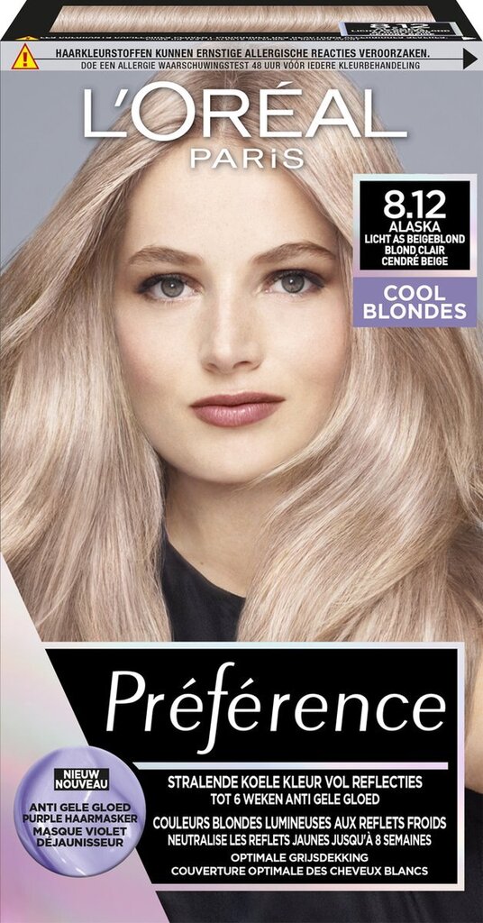 Bol.com L’oréal paris préférence cool blondes 8.12 alaska - licht as beigeblond - permanente haarverf aanbieding