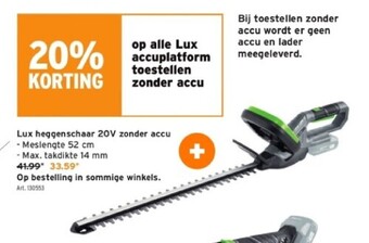 GAMMA Lux heggenschaar 20v zonder accu aanbieding