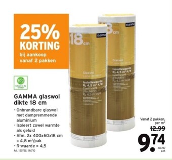 GAMMA Gamma glaswol dikte 18 cm aanbieding