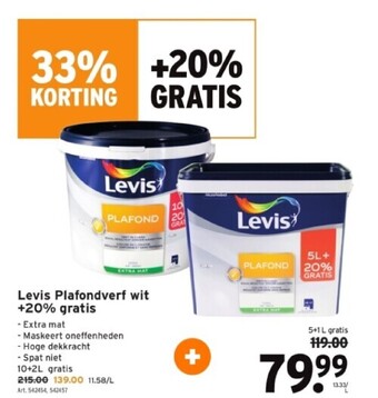 GAMMA Levis plafondverf wit +20% gratis aanbieding