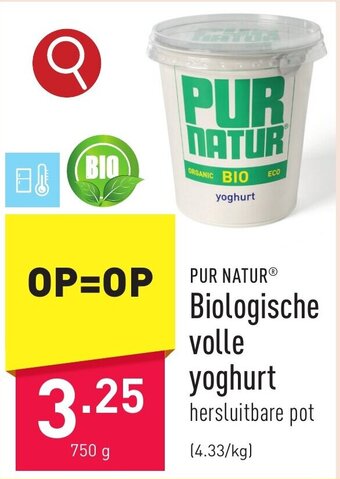 ALDI Biologische volle yoghurt 750 g aanbieding