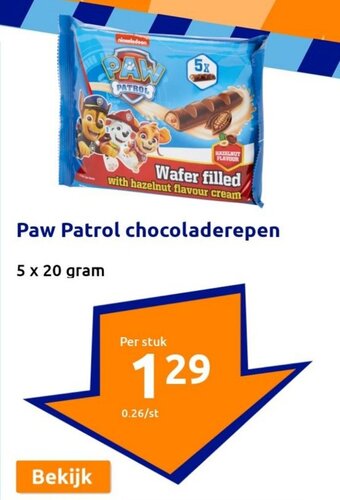 Action Paw Patrol chocoladerepen 5 x 20 gram aanbieding