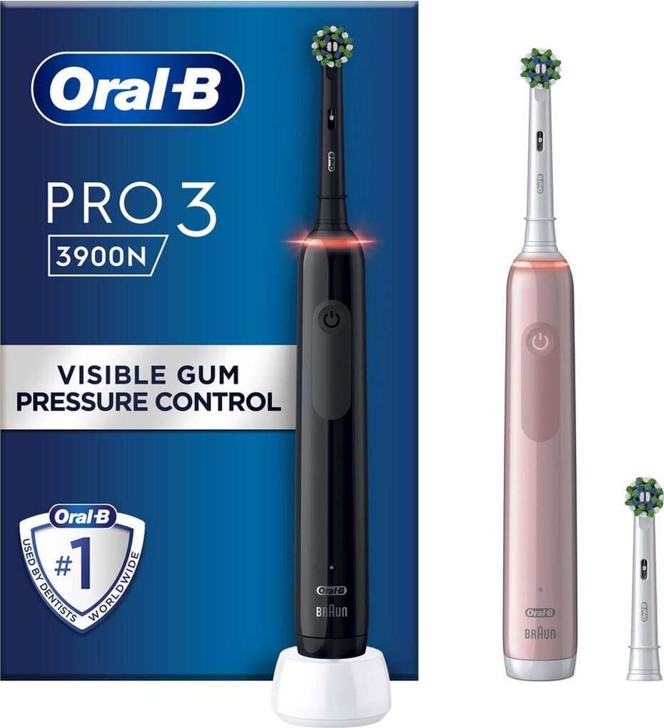 Oral b pro 3 3900 duo zwart en roze elektrische tandenborstel met extra opzetborstel